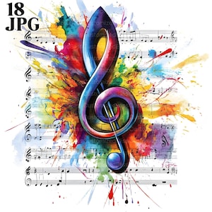 18 notas musicales en acuarela, imágenes prediseñadas de música, JPG de alta calidad, imágenes prediseñadas de acuarela, diario basura, descarga digital, imágenes prediseñadas de papel