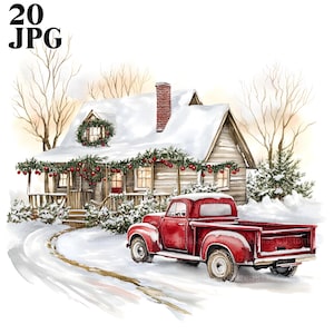 Clipart ferme de Noël, 20 fichiers JPG de haute qualité, des cliparts hiver, ferme hiver, des cliparts aquarelle, téléchargement numérique, fabrication de cartes artisanat