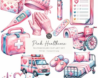 Medical Clipart Bundle, Pink Healthcare Clipart, Medical Tools PNG, Doctor Clipart, Nurse Clipart, Medical Illustration, Hospital Equipment