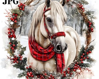 20 Christmas Horses Clipart, Christmas Clipart, Winter Clipart, High Quality JPGs, Digital Download, Card Making, Junk Journal, Watercolor