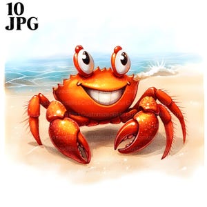 10 Cartoon Crab Clipart, Cute Crab Clipart, High Quality JPG, Watercolor Clipart, Junk Journal, Digital Download, Paper Craft Commercial Use