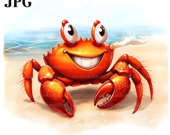 10 Cartoon Crab Clipart, Cute Crab Clipart, High Quality JPG, Watercolor Clipart, Junk Journal, Digital Download, Paper Craft Commercial Use