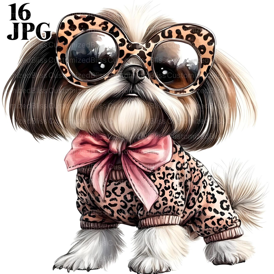 16 Shih Tzu Clipart, Leopard Bow Clipart, Dog Clipart, Animal Print ...