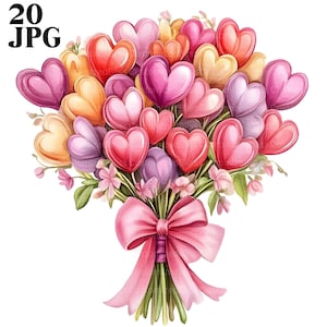 20 Hearts Bouquet Clipart, Floral Hearts Images, High Quality JPGs, Watercolor Clipart, Junk Journal, Digital Download, Paper Craft