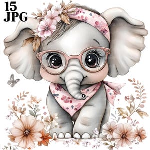 15 imágenes prediseñadas de elefantes, elefantes de acuarela, imágenes prediseñadas de safari, imágenes prediseñadas de cumpleaños, imágenes prediseñadas de invitación a una fiesta, diario basura, descarga digital, JPG