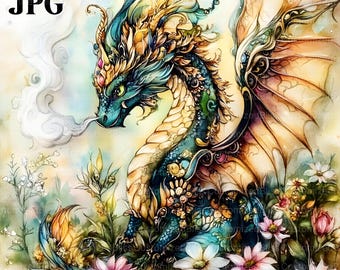 19 Clipart di draghi fantasy, Clipart di draghi, Clipart di fiabe, Clipart medievali, Clipart di fiori, Clipart floreali, Junk Journal, JPG