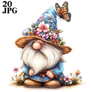 20 Aquarell Gnom Schmetterling Clipart, Frühling Clipart, Elf Clipart, Gartenzwerg, Sommerzwerg, Fantasy Clipart, digitaler Download, JPG