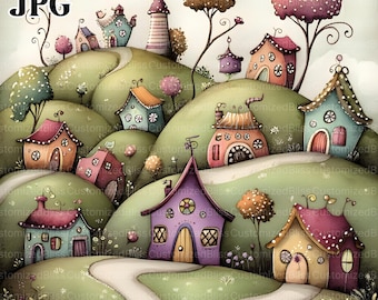 Whimsical Landscape Clipart, 20 High Res Watercolor JPGs Junk Journaling, Scrapbooking, Card Making, Digital Download, Fantasy, Scenery