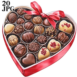 20 Caixa de Chocolate Clipart, Doce Clipart, Caixa em Forma de Coração, Coração Clipart, JPGs de Alta Qualidade, Diário de Lixo, Download Digital, Papel Artesanal