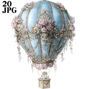20 Victorian Hot Air Balloon Clipart, Vintage Balloon, High Quality JPGs, Watercolor Clipart, Junk Journal, Digital Download, Paper Craft