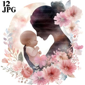 12 Happy Mother's Day clipart, moederschap clipart, moeder, hoge kwaliteit jpg's, aquarel clipart, junk Journal, digitale download, Paper Craft