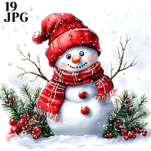 Paquete de 19 imágenes prediseñadas de muñeco de nieve en acuarela, lindo muñeco de nieve, imágenes prediseñadas de vacaciones, imágenes prediseñadas de Navidad, imágenes prediseñadas de invierno, vacaciones de Navidad, uso comercial