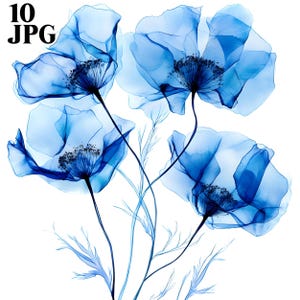 10 cliparts abstrait fleurs bleues, impression fleurs bleues, clipart aquarelle, fichiers JPG de haute qualité, créations en papier, journal indésirable, téléchargement numérique