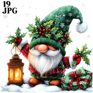 19 Clipart di gnomi di Natale, gnomi acquerellati, grafica natalizia, Natale incantevole, JPG di alta qualità, diario spazzatura, artigianato di carta
