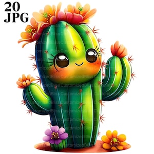 20 Clipart di cactus carini, cactus kawaii, grafica di cactus, illustrazione di cactus, clipart di piante del deserto, clipart del deserto, download digitale, JPG