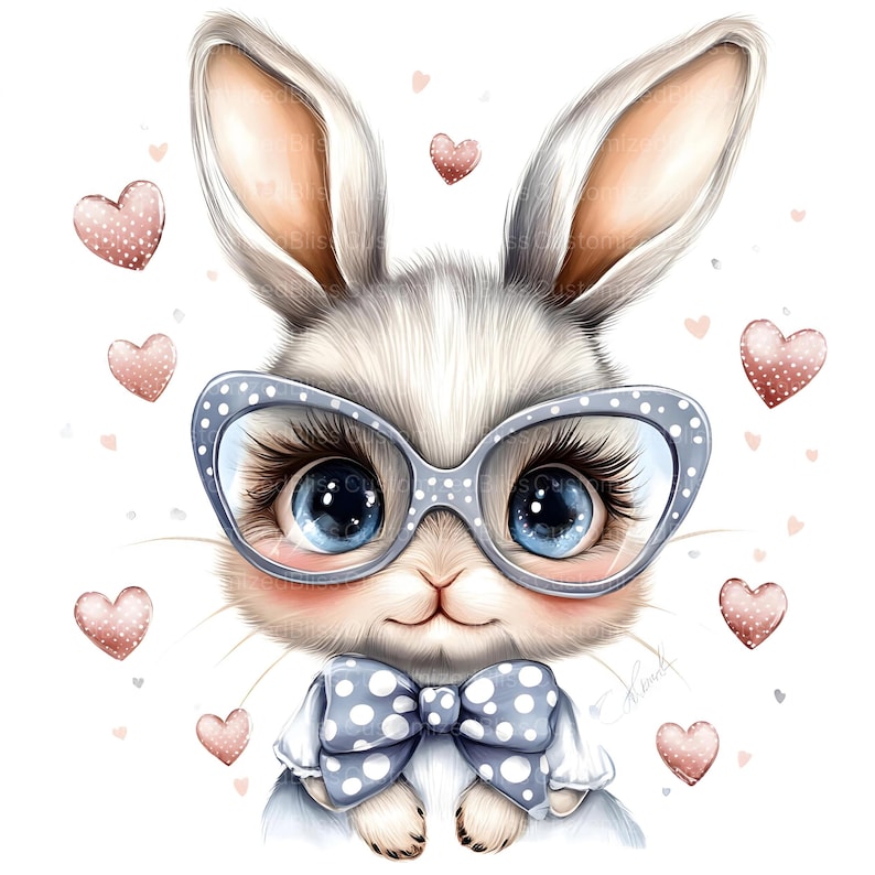 10 lindos conejitos, conejos, Pascua, acuarela, diario basura, descarga digital, manualidades de papel, uso comercial imagen 3