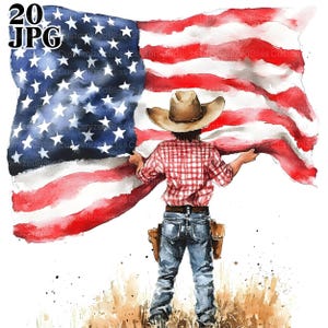 20 Patriotic Clipart, Cute Kid Holding USA Flag Clipart, High Quality JPGs, Watercolor Clipart, Junk Journal, Digital Download, Paper Craft