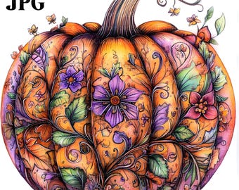 20 Calico Pumpkin Clipart, Fall Pumpkin, Autumn Clipart, High Quality JPGs, Watercolor Clipart, Junk Journal, Digital Download, Paper Craft
