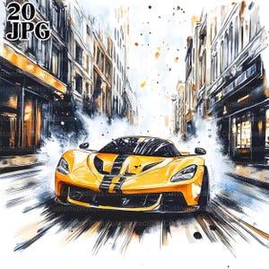 20 Sport Autos Clipart, Rennwagen, schnelles Auto, Racing Clipart, hochwertige JPG, Aquarell Clipart, Junk Journal Digital Download Papierhandwerk
