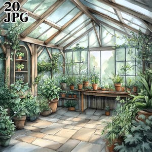 In Gartenschuppen Clip Art, 20 hochauflösende JPGs in Aquarell Farben für Junk Journaling, Scrapbooking, Kartenherstellung, digitaler Download, Garten Clipart