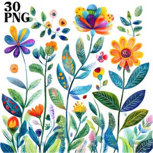 Clipart fleurs originales, fleurs fantaisistes, fleurs abstraites, fleur Png, Bundle de clipart fleurs, jardin fleuri, fond Transparent