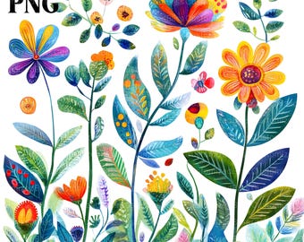 Quirky Flowers Clipart, Whimsical Flowers, Abstract Flowers, Flower Png, Flowers Clip Art Bundle, Flower Garden, Transparent Background
