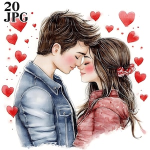 20 Love Couple Clipart, Lovers Clipart, Romantic Couple, High Quality JPGs, Watercolor Clipart, Junk Journal, Digital Download, Paper Craft