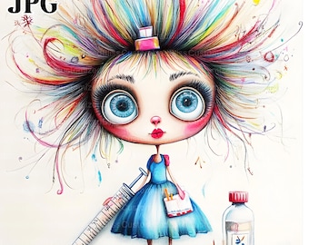 12 schrullig Krankenschwester Clip Art, Nadel Cliart, Krankenschwester Clipart, Krankenhaus Clipart, medizinische Clipart, wunderliche Mädchen, digitaler Download Junk Journal JPG