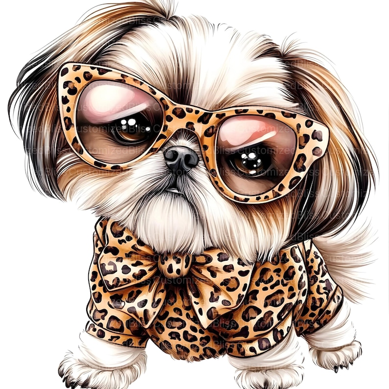 16 Shih Tzu Clipart, Leopard Bow Clipart, Dog Clipart, Animal Print ...
