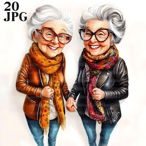 20 ältere Damen Freunde Clipart, ältere Frauen Grafik, Personen Clipart, hochwertige JPGs, Aquarell Clipart, Junk-Journal, digitaler Download