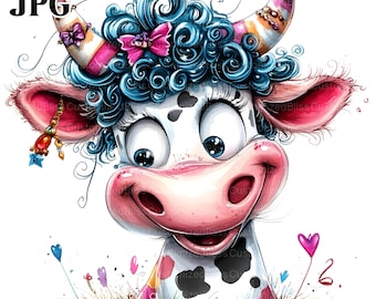 15 Funny Cow Clipart, Cartoon Cow Clipart, Funny Cow, Farm Animal Clipart, High Quality JPGs, Watercolor, Junk Journal, Digital Download