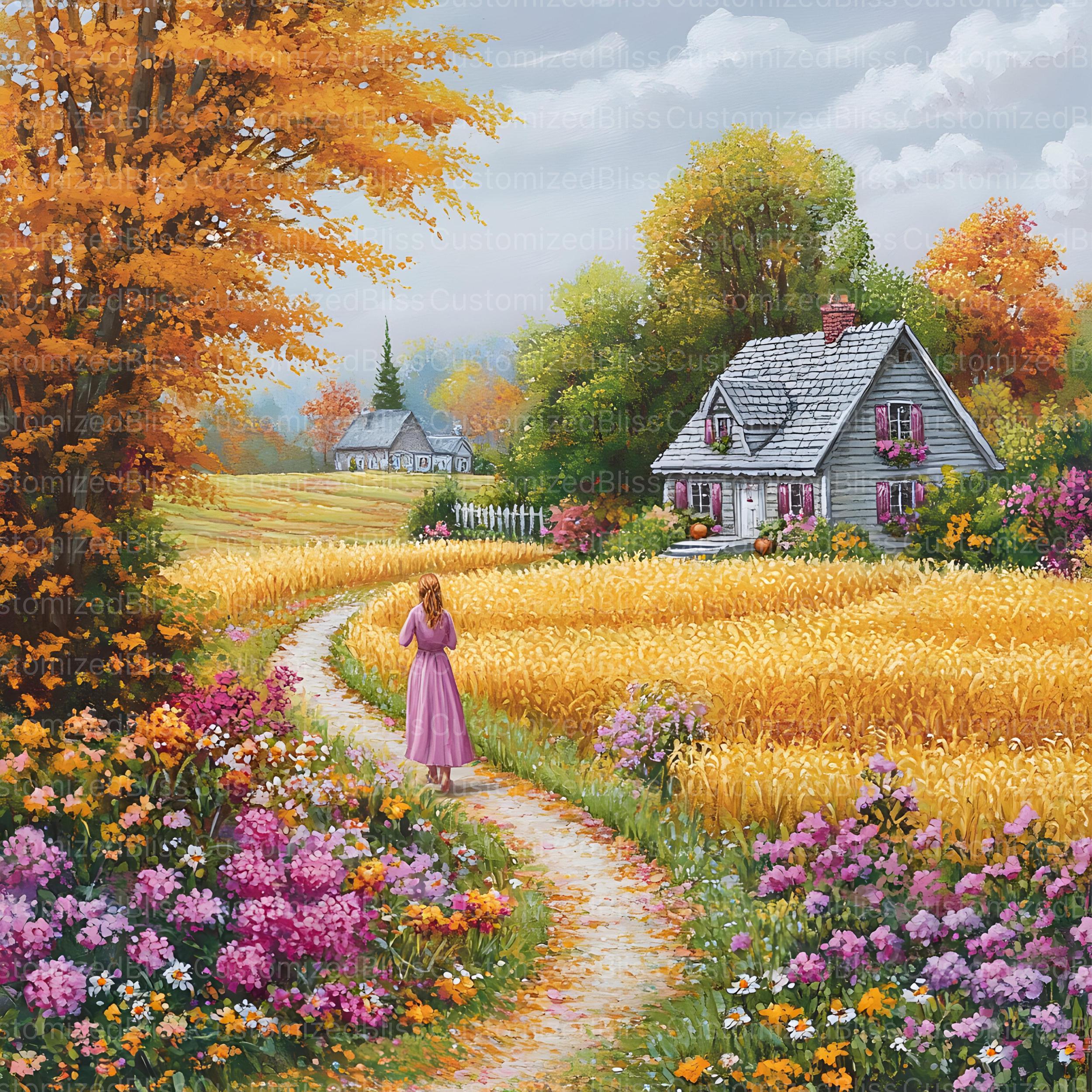 20 ビンテージ水彩画の田舎の風景のクリップアート、田舎の生活風景