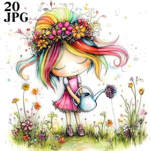 Schrullige Gartenarbeit Clipart, 20 hochauflösende JPG Aquarellfarben für Junk Journal, Scrapbooking, Kartenherstellung, digitaler Download, wunderliche Garten Clipart