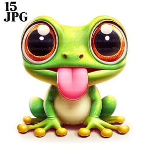 15 Clipart grenouille mignonne, grenouille de dessin animé, grenouille verte, graphiques de grenouille, grenouille imprimable, JPG de haute qualité, décoration de grenouille de chambre d'enfant, grenouille, usage commercial