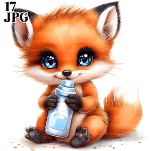 Baby Fox and Bottle Clipart Bundle, Fox Clipart, 17 High Quality JPGs, Watercolor Clipart, Junk Journal, Digital Download, Paper Craft