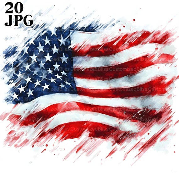 20 Patriotic Clipart, American Flag Clipart, USA Clipart, High Quality JPGs, Watercolor Clipart, Junk Journal, Digital Download, Paper Craft