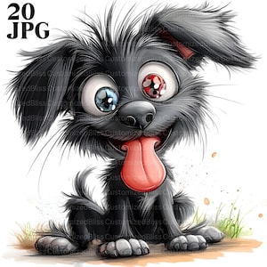 20 Frazzled Dog Clipart, Puppy Clipart, Cartoon Dog, High Quality JPGs, Watercolor Clipart, Junk Journal, Digital Download, Paper Craft