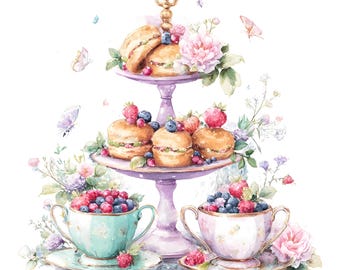 35 English Garden Tea Party Clipart, Shabby Chic, Floral Tea Cup Clipart, Tea Clipart, Floral Clipart, Flower Clipart Watercolor Clipart JPG