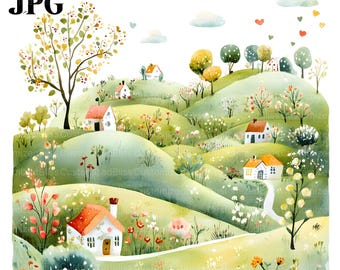 18 Frühling Garten Clipart, Frühling Clipart, Frühlingslandschaft, Aquarell Clipart, hochwertige JPG, digitaler Download, Papier Handwerk Junk Journal