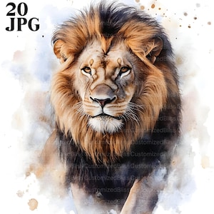 20 Lion Clipart, Lion Images, Cute Animal Clipart, Big Cat, High Quality JPG, Watercolor Clipart, Junk Journal, Digital Download Paper Craft