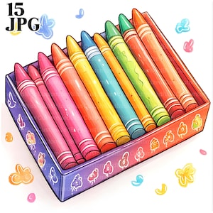 15 Crayon Box Clipart, Crayon Clipart, Kolorowe Clipart, School Clipart, Cute Crayon Clipart, Wysokiej Jakości JPG, Paper Craft, Junk Journal