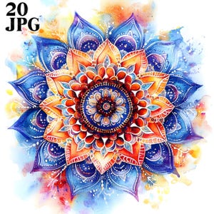 20 Clipart mandala astratti, mandala spirituali, clipart acquerello, download digitale, JPG di alta qualità, artigianato di carta, diario spazzatura, stampabile