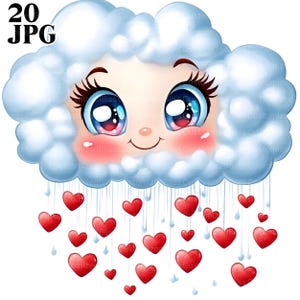 20 Clipart di nuvole carine, Clipart di cuori, Nuvole stampabili, Clipart di cielo carine, Decorazioni per la cameretta dei bambini, Arte murale per bambini, Diario spazzatura, Download digitale, JPG