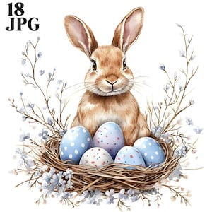18 Osterhase Clipart Set 1, Kaninchen Clipart, Osterclipart, Süßer Hase, hochwertige JPGs, Aquarell Clipart, Digitaler Download, Basteln