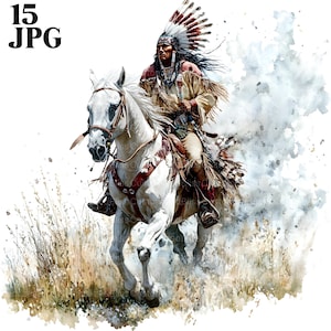 Native American Indian auf Pferd Clipart Bundle, 15 hochwertige JPGs, Handwerk Kunst, Kartenherstellung, Digitales Papierhandwerk, Scrapbooking, Tribal
