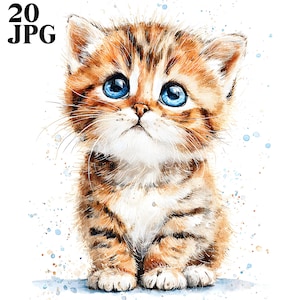 20 Cute Kitten Clipart, Kitten Nursery, Cat Clipart, High Quality JPGs, Watercolor Clipart, Junk Journal, Digital Download, Paper Craft