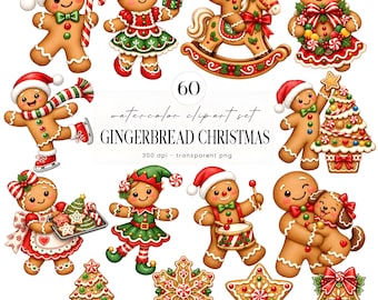Gingerbread Clipart, Gingerbread Man PNG, Watercolor Christmas Clipart, Christmas Cookie Png, Xmas Clipart, Holiday Clipart Gingerbread Girl