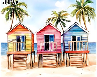 18 strandhut clipart, strand clipart, strand clipart, hoge kwaliteit jpg's, aquarel clipart, ongewenste dagboek, digitale download, Paper Craft
