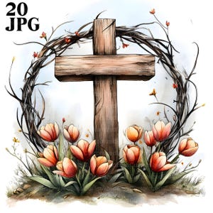 20 Clipart Croce, Clipart Religiosa, Clipart Pasquale, Clipart Cristiana, JPG di Alta Qualità, Clipart Acquerello, Diario Spazzatura, Download Digitale