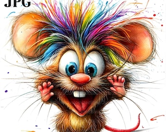 14 Quirky Mouse Clipart, Crazy Mouse, Cute Mouse, Rat Clipart, High Quality JPGs, Watercolor Clipart, Junk Journal, Digital Download, Craft